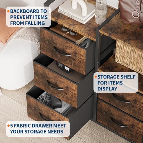 Garvee 5 Drawer Mobile File Cabinet with Open Storage Shelf, Rolling Printer Stand and Fabric Lateral Filing Cabinet for Home Office, Fits A4 or Letter Size Files, Wood Color
