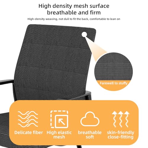 Office Chair No Wheels, Ergonomic Executive Mesh Computer Chairs with Lumbar Support, Soft Wide Seat Armchair for Conference Room Bedroom Waiting Reception Guest Student (Black)