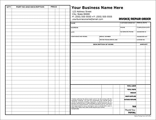 Automotive Repair Order/Invoice Form - Customized - 2 Part Carbonless Form (500)