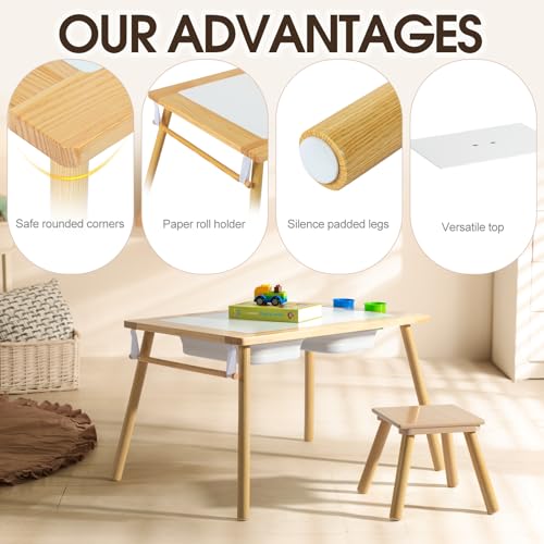 Vasitelan Wood Table and Chair Set, 3 in 1 Table