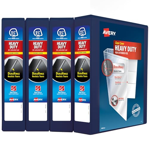 Avery® Heavy-Duty View 3 Ring Binders, 1.5" Rings, 4 Navy Binders