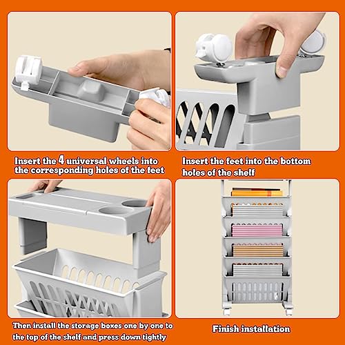 book cartMovable Bookshelf Cart, Desk Organizers and Accessories, Office Supplies Desktop Organizer with Wheels, 5-Tier Rolling Utility Cart Multifunctional Storage Trolley for Office Living