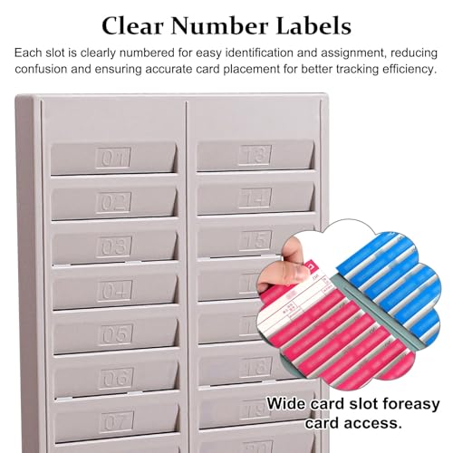 Time Card Rack 24/50 Slot Time Card Holder Wall Mount, Plastic Job Ticket Rack for Warehouse Factory Workshop, Easy Install Employee Punch Card Organizer Rack(Gray,24 Pockets)