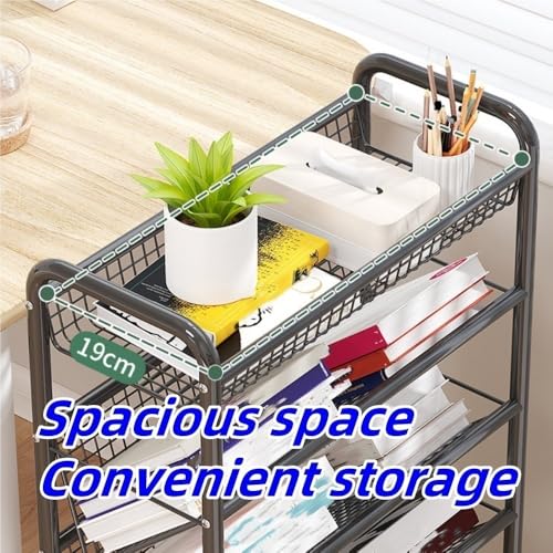 Xadkmwsfm Rolling Book Cart, Multi-Layer Storage Cart, Storage Rack with Wheels, Metal Mobile Bookshelf, Multifunctional Trolley for Living Room, Kitchen, Study(White,16.7 * 7.5 * 30.7IN)