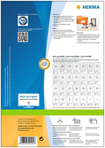 HERMA Self Adhesive Address Mailing Labels, 24 Labels Per A4 Sheet, 12000 Labels for Laser and Inkjet Printers, 70 x 36 mm (4414)
