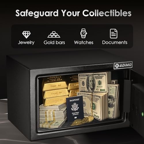 ADIMO Safe Box for College Dorm Room with Fireproof Waterproof Bag, Money Safe with Keys & Pass Code & Wall Mount Kits, Hidden Home Safe for Money, Jewelry, and Documents-0.5 Cubic Feet