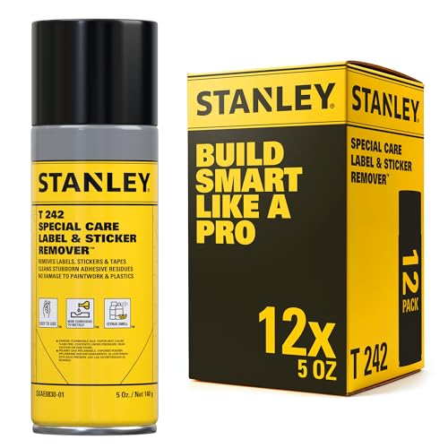 STANLEY T242 Label & Sticker Remover - Automotive-Grade Adhesive Cleaner - Safely Removes Adhesive Residue on Auto Surfaces - 5 oz - 12 Pack