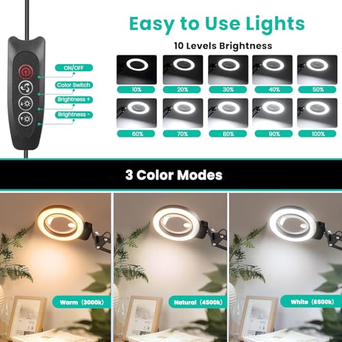 GOI 10X/30X Magnifying Glass with Light and Stand, 2-in-1 Magnifying Floor Lamp with 72 Adjustable Brightness LED Lamp Bulbs, Flexible Standing Magnifying Lamp