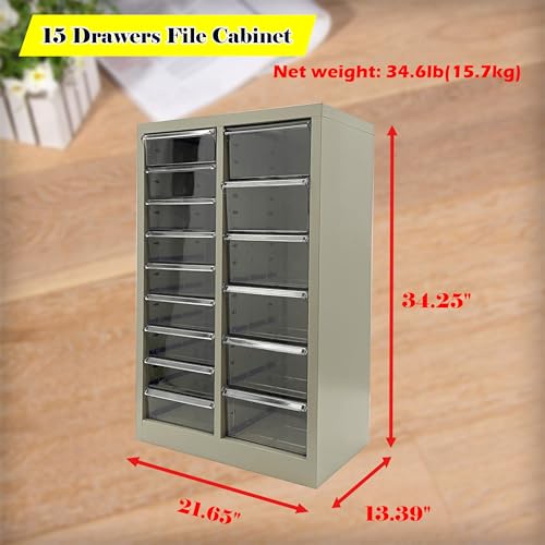 JARYANNIX File Cabinet with Label Transparent Drawer 6 Large and 9 Middle Drawers Document Filing Steel Storage Organizer with Curved Handles and Label for Office Business Use