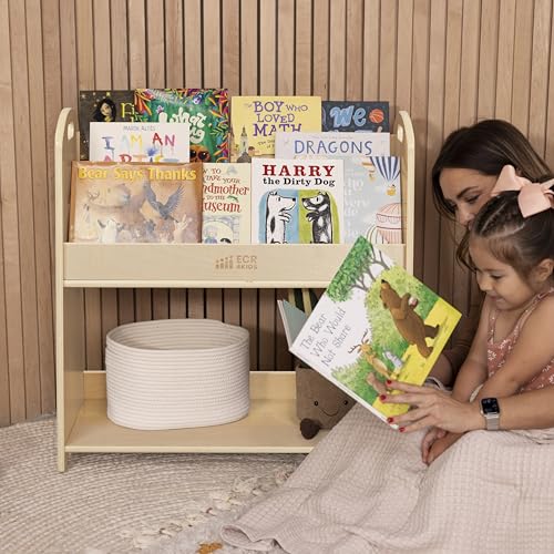 ECR4Kids 3-Shelf Floor Book Display with Handles and Storage, 30in, Kids Bookshelf, Natural