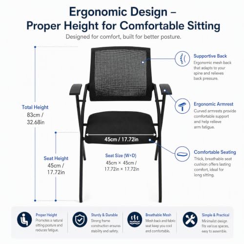 Yellulu Arm Chair, 2 Pack Folding Office Desk Chair, Mesh Guest Reception Stack Chairs, Executive Office Chairs for Conference Waiting Room, with Arms - Anti-Slip Feet - Mesh Net Back, Black