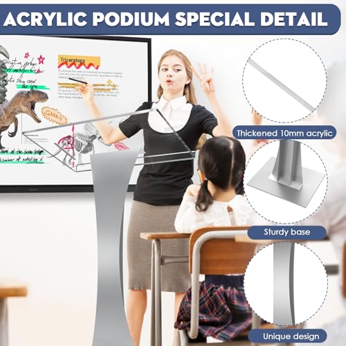 42.5" Acrylic Podium Stand, Pulpits for Churches with Iron Stable Bottom, Lectern with 10MM Thickened Acrylic Countertop, Multi Function Pulpit for Classroom Music Concert Wedding Conference