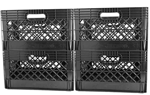 JEZERO 24 Quart 4-Pack Heavy Duty Plastic Crate | Stackable Multi-Purpose Storage Bin for Garage, Home, Office, Groceries, Outdoor, Camping & Kayaking | Black Utility Tote, 19" x 13" x 11"