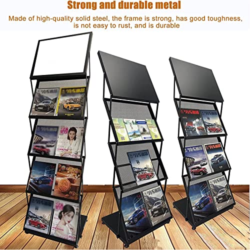 PODEC Metal Catalog Literature Rack, 3 Tiers Foldable Magazine Rack Brochure Display Stand, Literature Catalog Holder with Large Capacity, for Exhibition Trade Show Office Retail Store