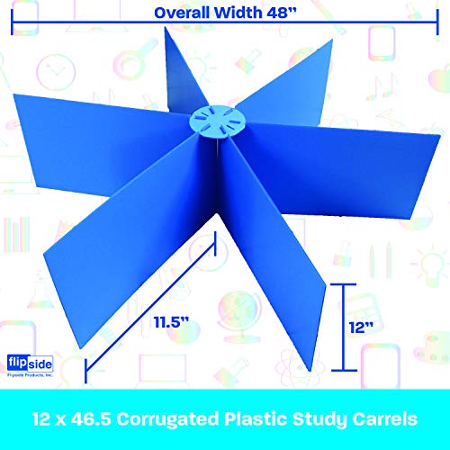 Flipside Products Blue Round Plastic Study Carrel, Divided Into 6 Partitions, Student Privacy and Focus Booth for The Classroom - 6 Pack