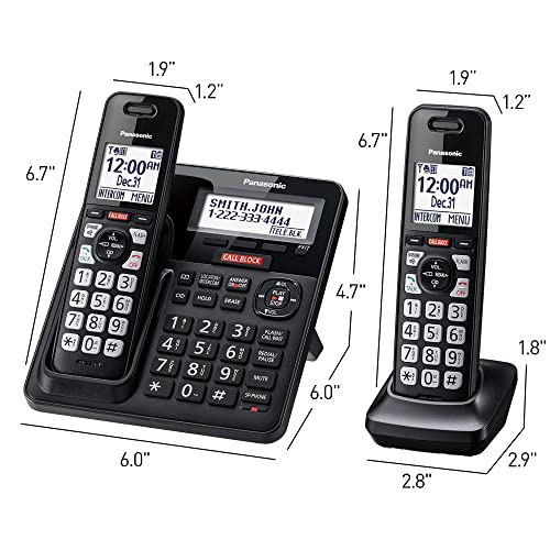 Panasonic Cordless Phone with Advanced Call Block, One-Ring Scam Alert, and 2-Way Recording, Cordless Phone with Answering Machine, 4 Handsets - KX-TGF944B (Black)