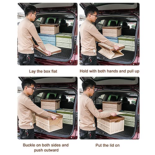 Collapsible Storage Bins with Lids Lidded Storage Bins Plastic Crates Folding Storage Box Stackable Storage Cubes Organizer Multifunctional Trunk Box Reusable Containers-Green 28l(15x10x7.4inch) (B