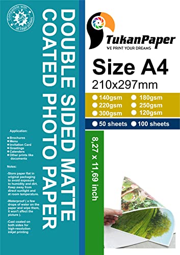 Double sided matte all Inkjet printer Photo Paper 8.3"x11.7" A4 Size 50 sheets weight 220gsm for All Inkjet Printers