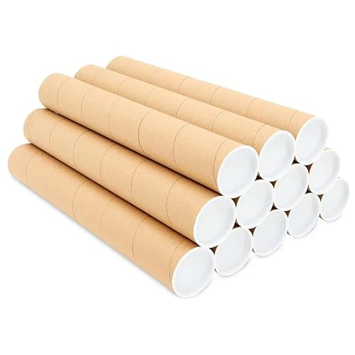 supplyhut 50 - 2" x 12" Round Cardboard Shipping Mailing Tube Tubes With End Caps