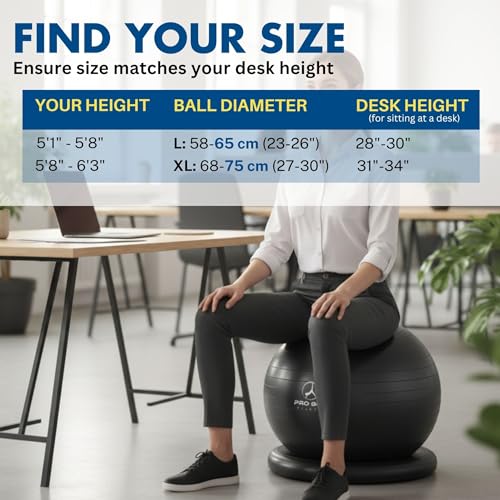 ProBody Pilates Yoga Ball Chair for Office, with Base (Black, 75 cm)