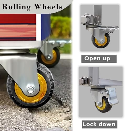 Metal Food Cart with Wheels for Business, Portable Street Food Kiosk/Farmers Market Booth, 100x50/40x20'' 120x60/47x24'' Food Vendor Booth Display Stands(100x50cm/39.4x19.7in)