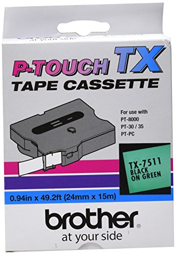 Brother TX7511 1in Black on Green P-Touch Tape