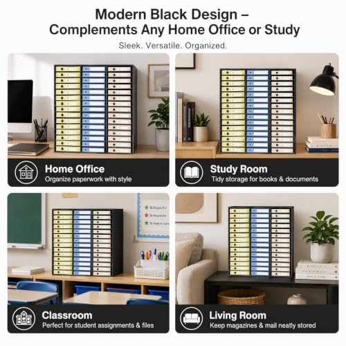 Literature Organizers | 48 Compartment Medium Oak Economical Organization | Wood Literature Sorter | Office Mailbox with Adjustable Shelves | Literature Storage Cabinet Classroom Keepers | Black