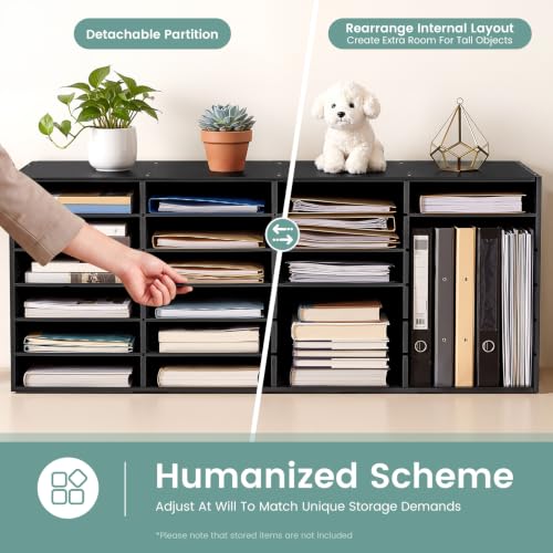 LNUJIUN Literature Organizer 24 Slots Compartments PVC Mail Organizer Countertop Literature Sorter for Home, Office, School (Black)