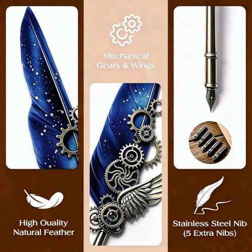KaiyonHaven Aegis,Steampunk Quill,Calligraphy Set,14PCS Stationery Kit,Navy