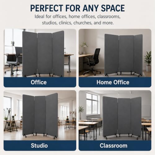 3 Panel Acoustic Soundproof Room Divider, Foldable Office Partitions