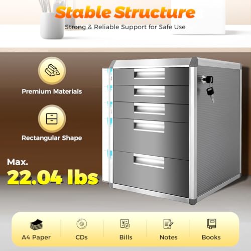 GUDBYWXB File Cabinet Lateral Storage Office Storage File Cabinet, with 5 Drawer, Desktop Filing Cabinet, with Lock, for Teachers, Students, Offices, Etc