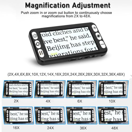 Digital Video Magnifier 5.0 Inch Portable Reading Aid with Foldable for Low Vision,Macular Degeneration,Visually Impaired,2x-48x Zoom,26 Color Modes,White