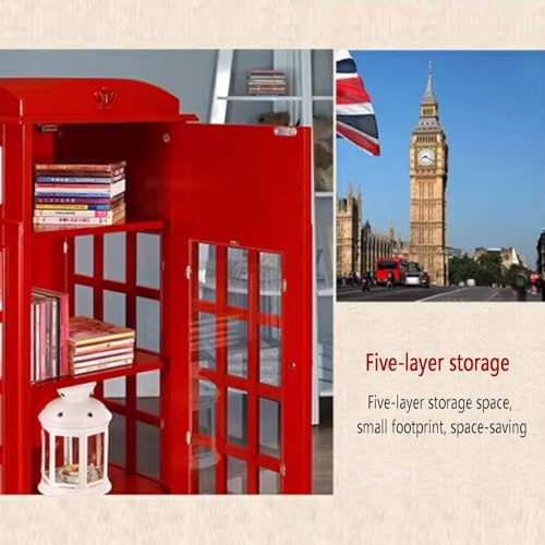 Wooden Telephone Standing Bookshelf Vintage,5-Tier Floor Booth with Acrylic Door,Living Room Storage Display Bookshelf,for bookstores, Living Rooms, and cafes(Off White)