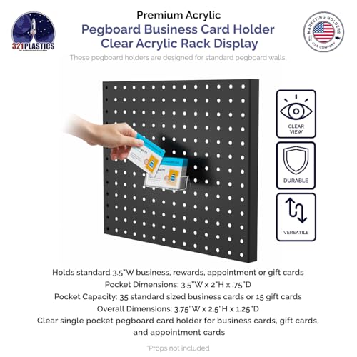 Marketing Holders 24 Pack Pegboard Business Card Holder Clear Acrylic Holds 3.5" x 2" Gift Cards Space Saving Rack for Medical Complexes and Doctors Offices