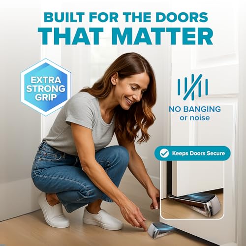 Strongest Home Heavy Duty Door Stopper Wedge (10 Chrome PCs) | Non-Slip Rubber and Metal Door Stop for Heavy Doors| Work on Wood, Tile, Carpet + 10 White Wall Protectors