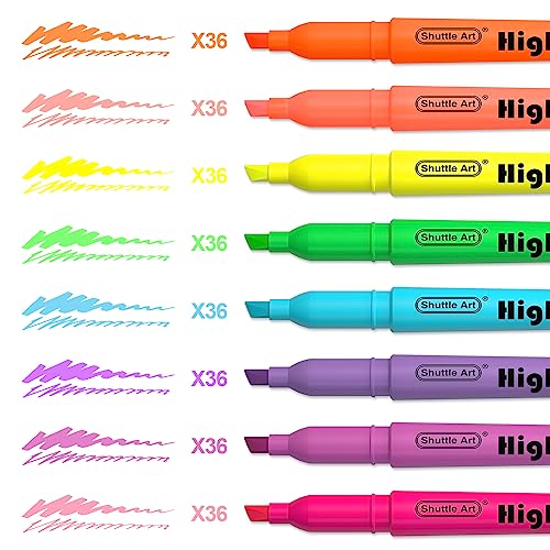 Shuttle Art 288 Pack Highlighters, Highlighters Assorted Colors Set, 8 Bright Colors Chisel Tip Dry-Quickly Non-Toxic Highlighter Markers Bulk for Adults Highlighting in Home School Office