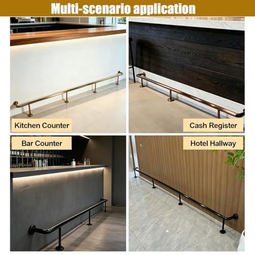 Polished Vintage Copper Bar Foot Rail Complete Set, Sturdy Stainless Steel Foot Rest Rail for Indoor Outdoor Bar Kitchen Restaurant(3ft/91cm)