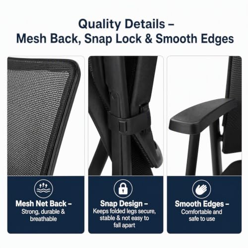 Yellulu Arm Chair, 2 Pack Folding Office Desk Chair, Mesh Guest Reception Stack Chairs, Executive Office Chairs for Conference Waiting Room, with Arms - Anti-Slip Feet - Mesh Net Back, Black