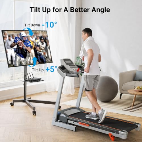 PERLESMITH Rolling TV Stand for 26-65 Inch TVs up to 88 lbs, Mobile Outdoor TV Stand with Shelf & Large Base, Tilt TV Stand with Wheels, Portable TV Cart for Bedroom, Max VESA 400x400mm, PSTVMC06B-B