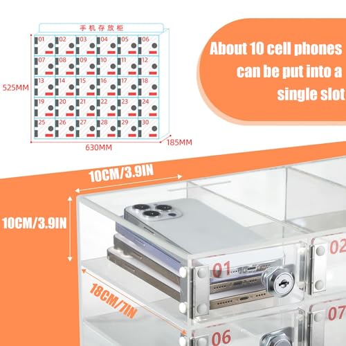 GenSDH Transparent Wall-Mounted Safe for Mobile Phones,with Locks & Keys,Perfect for Classrooms,Offices,Gyms & Schools - Secure Storage Solution,30Slots