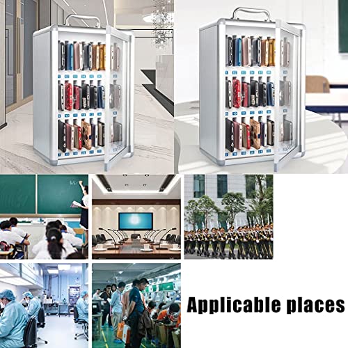 Aluminum Alloy Pocket Chart Cell Phones Storage Cabinet Wall-Mounted Phones Storage Locker Box with Portable Handle Key Lock & Handwritten Tags (Color : Silver, Size : 12)