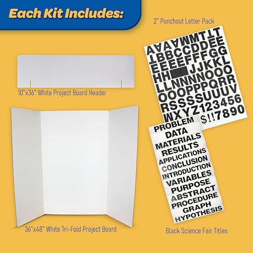 Flipside Products 36" x 48" Project Board Kit, 10 Pack, School Presentation Display Board and Supplies, Trifold Kits, Letters, Titles, Header Display, Presentation, All in One