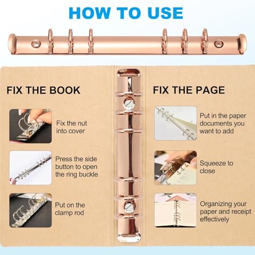 4pcs A5 6-Hole Mechanisms Replacement Planner Loose Leaf Metal Rose Gold Binding Posts