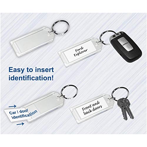 Premium Key Tag 3” Slip-Slot Plastic Heavy Duty (Clear Crystal Color) (16 Pack) (Label and Ring included) (Made in USA)