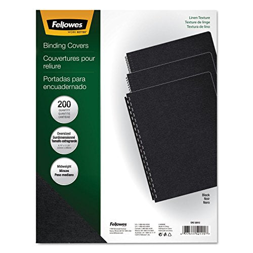 Fellowes 52115 Linen Texture Binding System Covers, 11-1/4 x 8-3/4, Black, 200/Pack