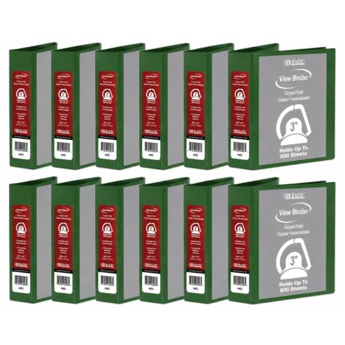 12 Pack, 3" Green Slant-D Ring View Binder w/ 2-Pockets