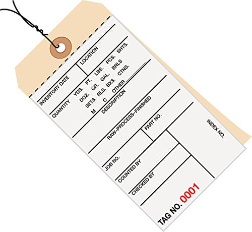 Aviditi Inventory Tags with Printed Carbonless Top Sheet, #8 6 1/4" x 3 1/8",Wired, Consecutively Numbered Series (0500-0999), White/Manila, for Inventory Management, Case of 500