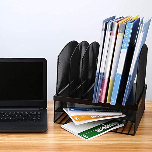 Office File Organizer sorter Metal mesh Organize Desk File Tray 2 Trays Letter and 6 Vertical Right File Folder Carrier Sections