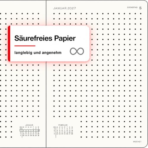 LEUCHTTURM1917 Daily Planner 2027 Dotted Medium (A5) - German, Forest Green, 145 x 210 mm (5.7 x 8.3 in), January–December (12 Months), 1 Page per Day, Hourly Grid 7:00–22:00, Hardcover, 80 g/m² Paper