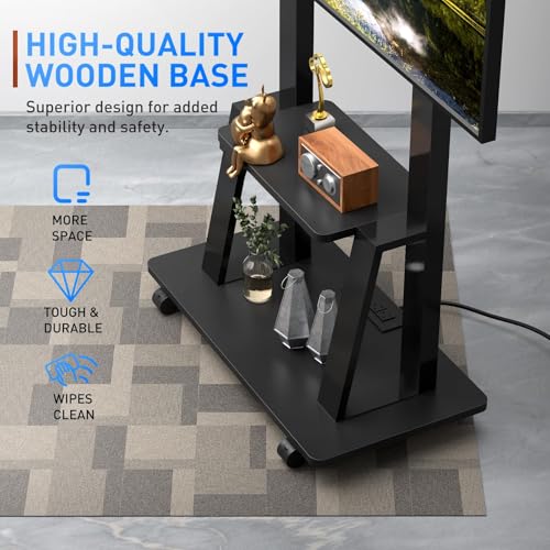 DIOOSN Rolling TV Stand for 32-80 Inch TVs, Mobile TV Cart with Power Outlet, Outdoor TV Stand with Wheels, Portable tv Stands for LCD OLED 4K Flat/Curved Panels Max VESA 600x400mm (Black)